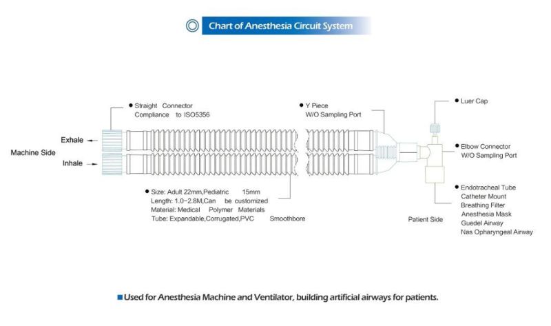 CE and ISO Marked Best Quality Disposable Corrugated Anesthesia Circuit for Hospital Use