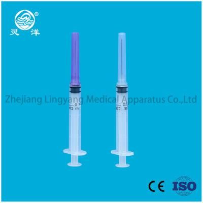 CE Approved 0.5ml Fixed Needle Disposable Auto Lock Safety Vaccine Syringe