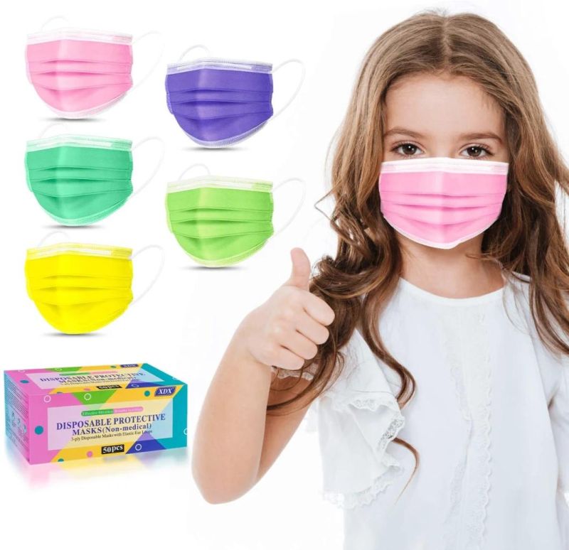 Kids Face Mask Disposable-50 Pack Colorful Mask for Boys and Girls-Soft on Skin, 3 Ply Children′ S Size