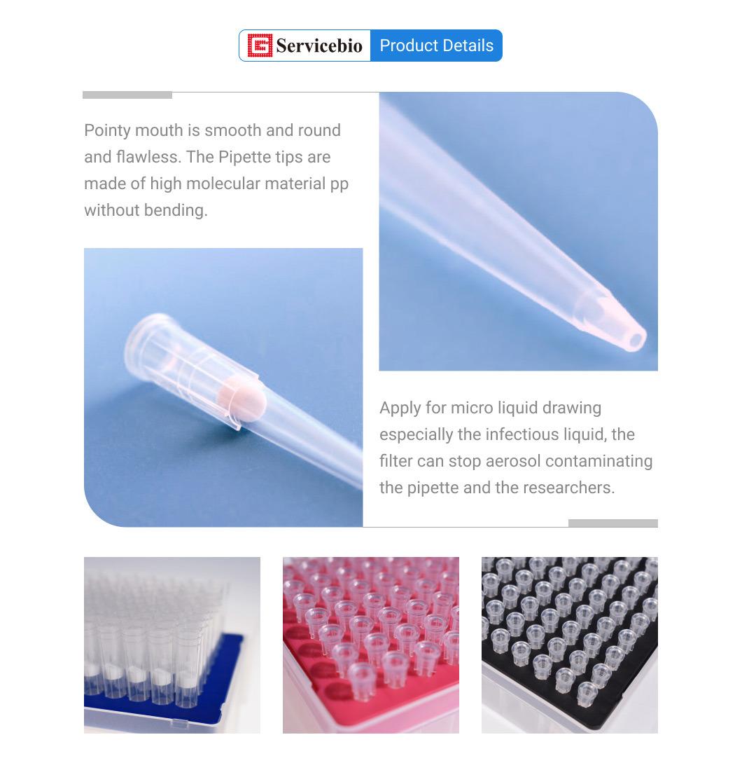 Disposable Transparant Filter Pipette Tips Sterilized 10UL/20UL/100UL/200UL/1000UL