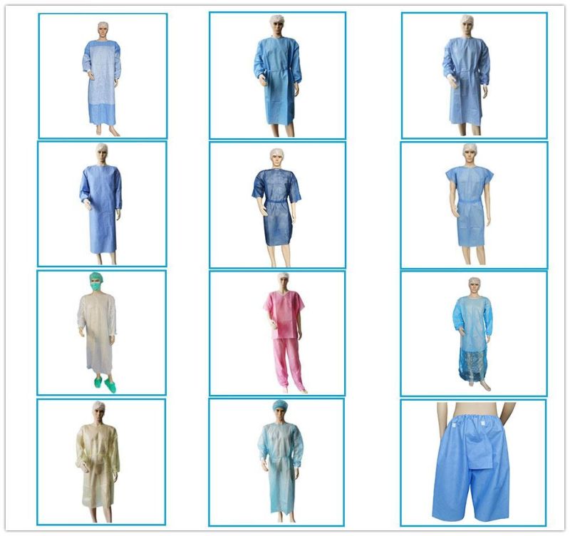 Xiantao Manufacturer Short Sleeve Front Opening SMS Disposable Patient Gowns Hospital Disposable Non-Woven Mammography Poncho Gown Exam Gown Without Sleeves