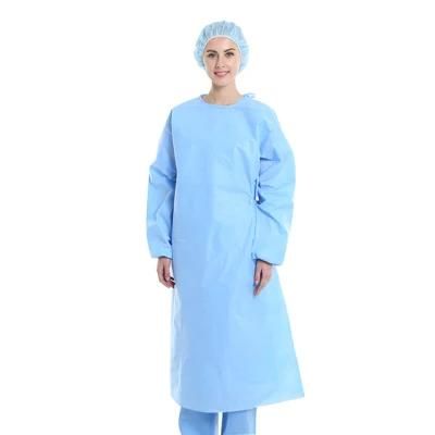 Disposable AAMI 2/3 Hospital Use PP/SMS/PE Coated Surgical Gown Waterproof Blood Fluid Resistance Fire Retardant