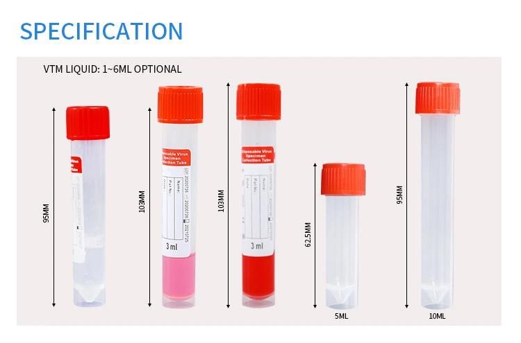 Disposable Test Sample Viral Transport Medium Vtm with Swab