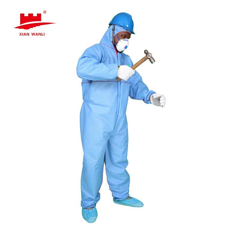 Cash Commodity PP Protective Suit Clothing Disposable Coverall Safety with Attached Hood Elastic Cuff and Reinforced Seam
