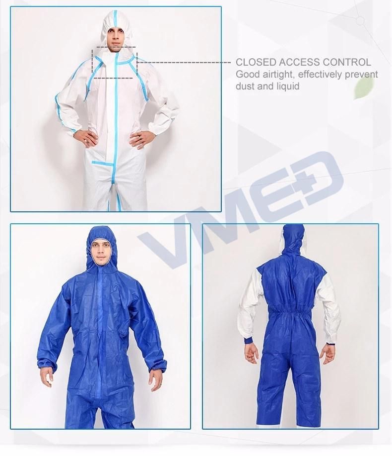 Chemical Microporous Impervious Waterproof SMS/Industry/Hospital/Lab/Safety Nonwoven Disposable Coverall, Nonwoven Disposable Coverall