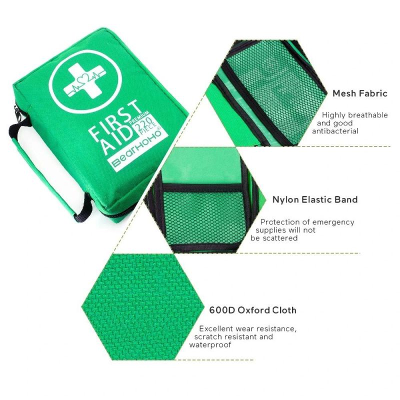 220PCS First Aid Kit for Car Home Travel Hiking Camping Outdoor Emergency Kits Green First Aid Bag