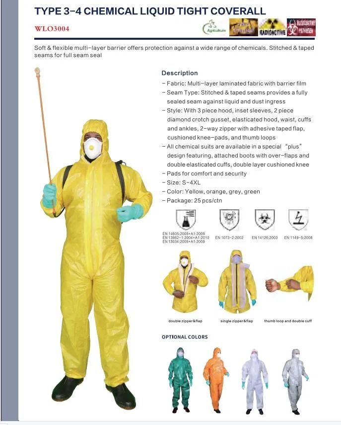 CE Certified Type 3/4/5/6 PE Coated Coverall Hazmat Suit