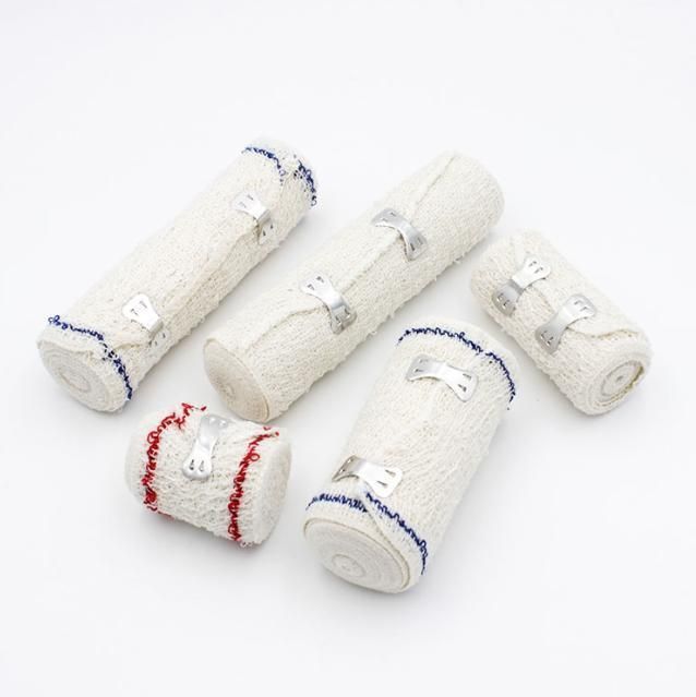 Disposable Medical High Elastic Cotton Crepe Bandages with Red Blue Line ISO13485 CE