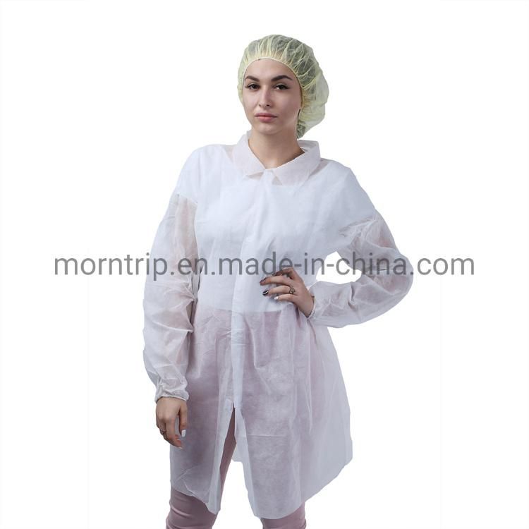 White Non Woven Breathable Barrier Lightweight Disposable Chemistry Lab Coat