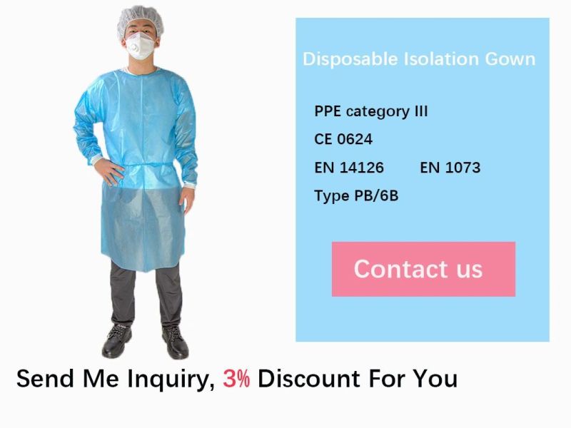 Medical Supply En14126 FDA CE Certified Hospital Medical Protective Clothing Disposable Isolation Gown with Knitted Cuffs for Hospital