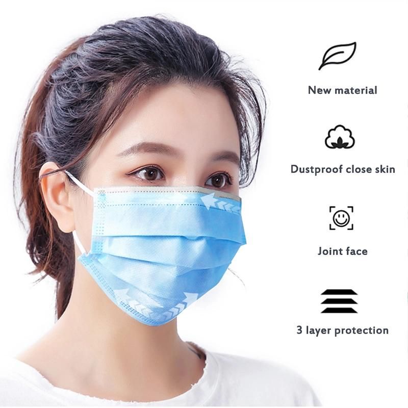 Nonwoven 3 Ply 50PCS/Box Earloop Disposable Face Mask Customized The Packing Box Bags