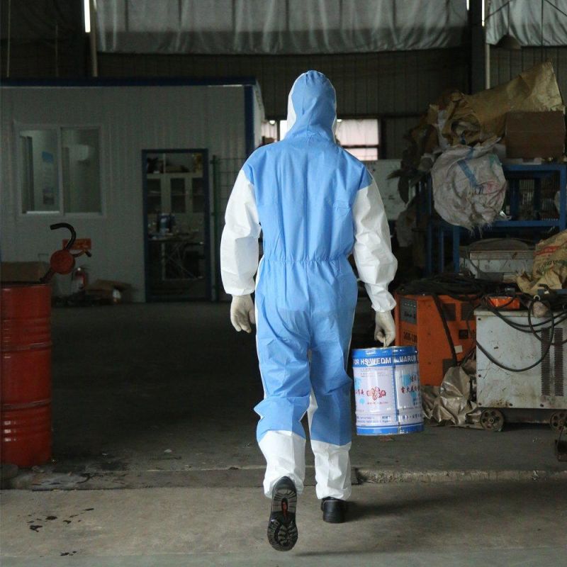 Disposable CE Cat III Type 3 4 Type 5 6 Microporous Protection Suit Coverall Full Body Protective Clothing with Reinforced Seam