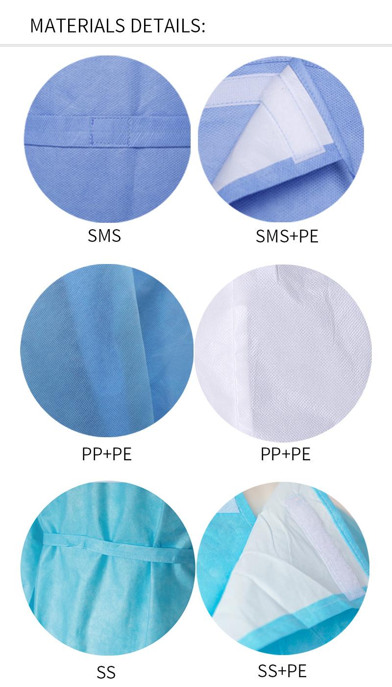 SGS SMS Non Woven blue Disposable Medical Surgical Isolation Gown