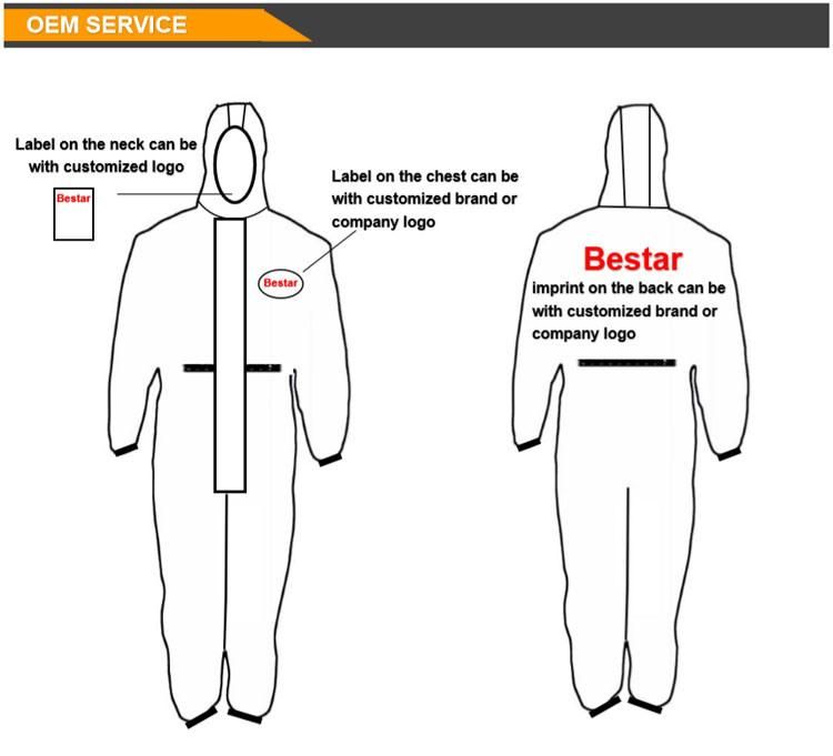 Medical Hospotal Abestos Removal Paint Spraying Type 4/5/6 Heat Sealed Tape Seam Microporous Coverall