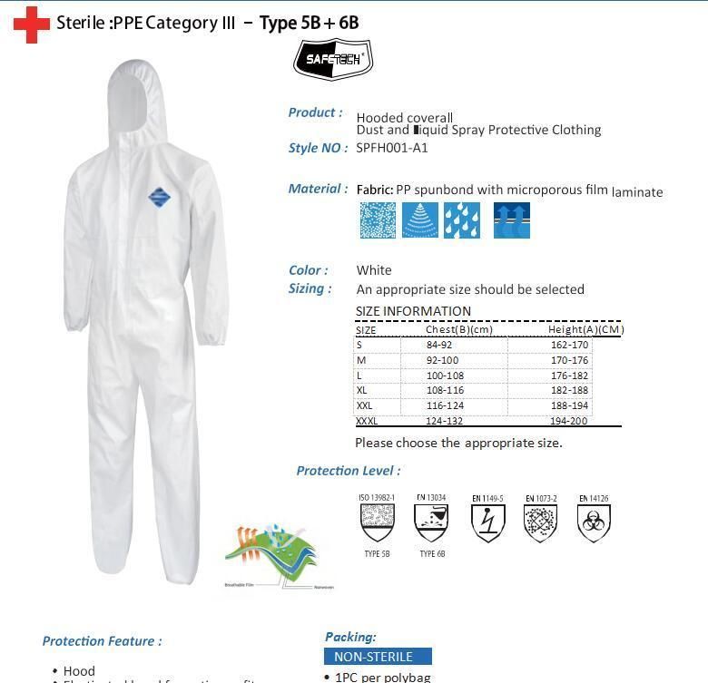 Full Length Coverall Disposable Safety Isolation Clothing Suit Protective Suits