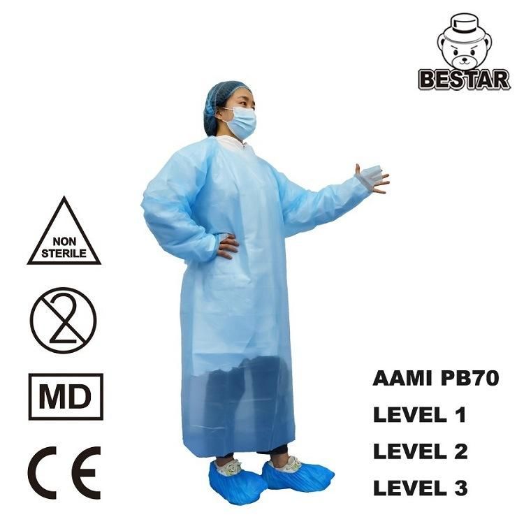 AAMI PB70 Disposable Protecive CPE Gown Waterproof CPE Gown