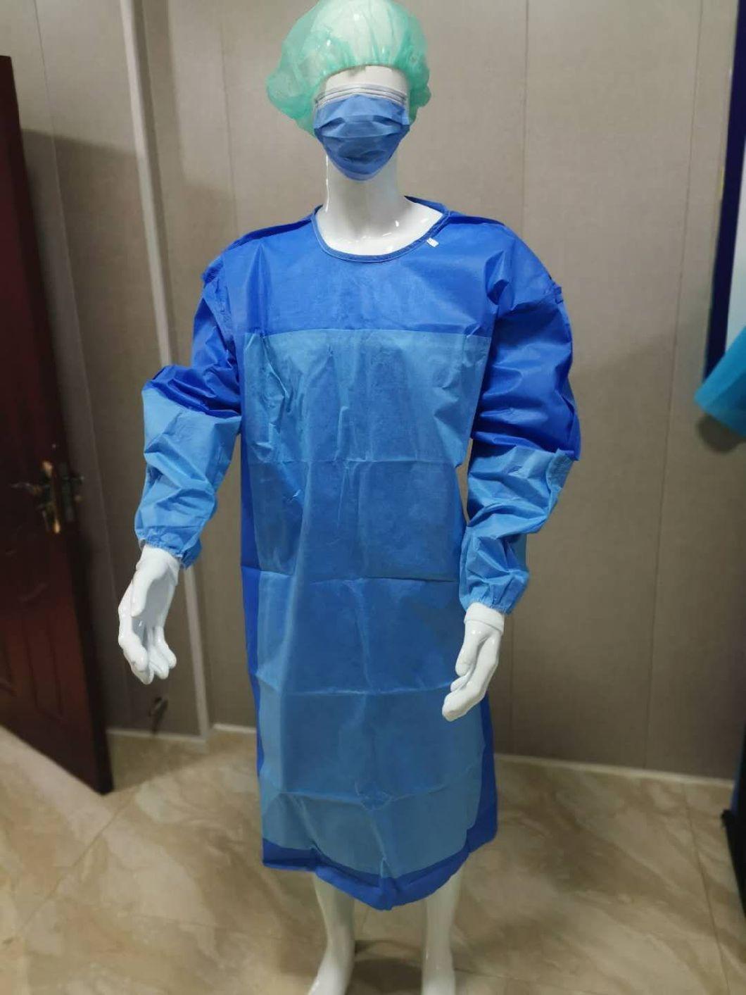 China Whitelisted Exporter Disposable SMS Non-Woven 45GSM Medical Operation Reinforced Surgical Gown with Medical Towels