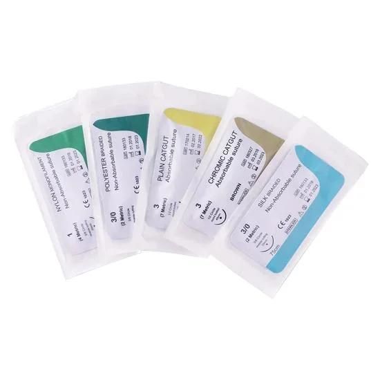 Disposable Absorbable Surgical Suture with Needle Plain Chromic Catgut PGA Pdo Silk Nylon Suture