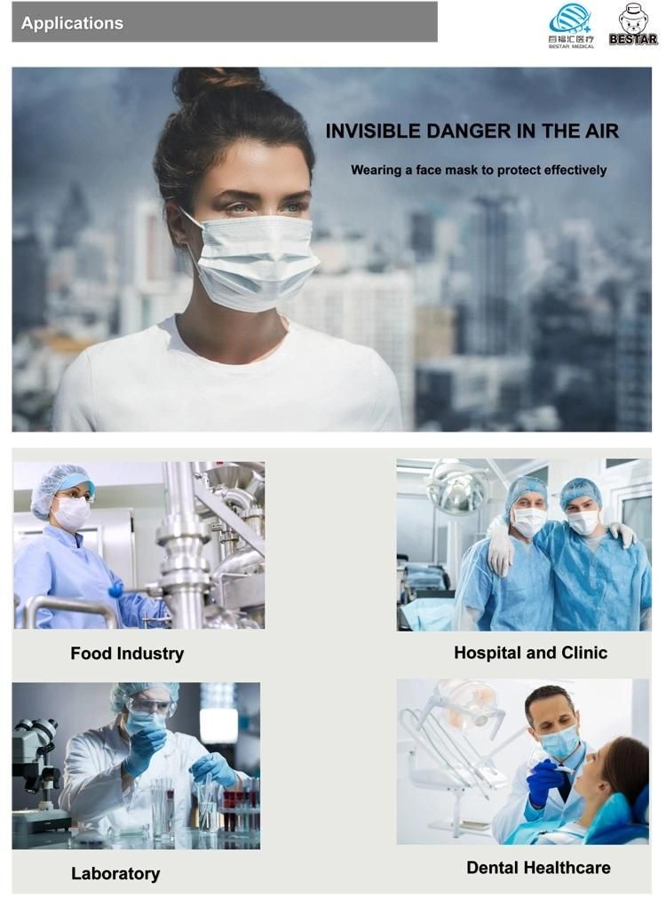 CE Certified Nonwoven Disposable Type Iir En14683 Bfe99% Fluid Resistant Surgical Medical Face Mask with Earloop China