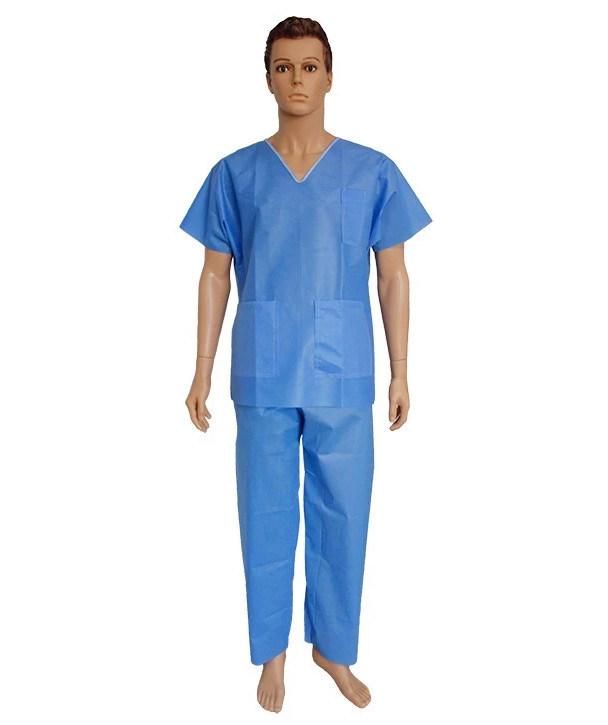 Disposable SBPP SMS Nonwoven Blue Surgical Patient Gown Hospital Scrub Suits