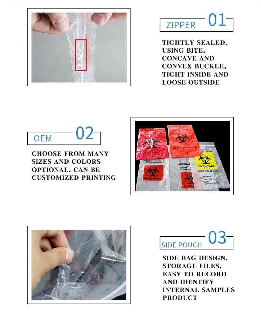 Lab 100% LDPE Biohazard Specimen Plastic Bag with Extra Pocket