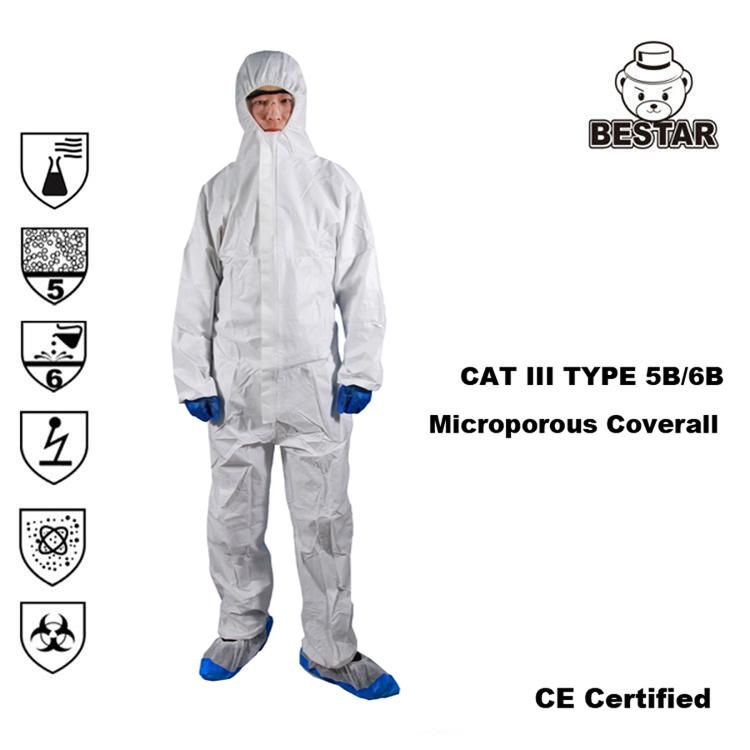 En14126 Standard Medical Industry Construction Paint Spraying Mining Use Type 5b/6b Breathable Microporous Film Coverall Protective Suit