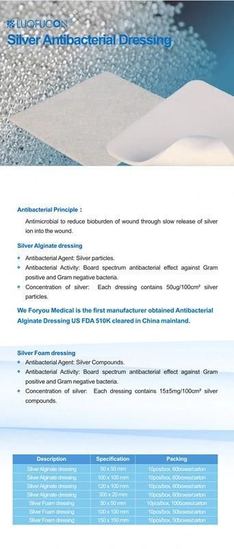 FDA 510k Antibacterial/ Antimicrobial Silver Foam Dressing for Wound Care