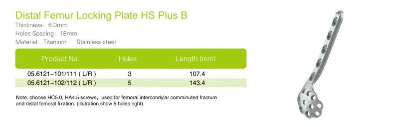 New Arrival Distal Femur Locking Plate HS Plus B Titanium Medical Plates for Surgical Implants