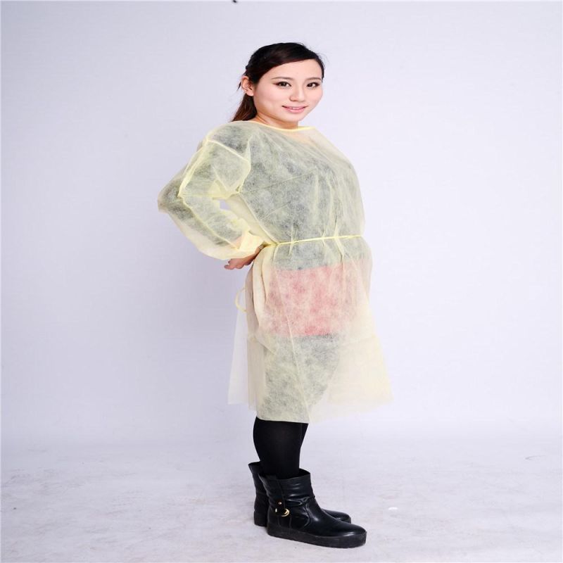 Yellow PP Non Woven Isolation Gown with Elastic Wrist Bands