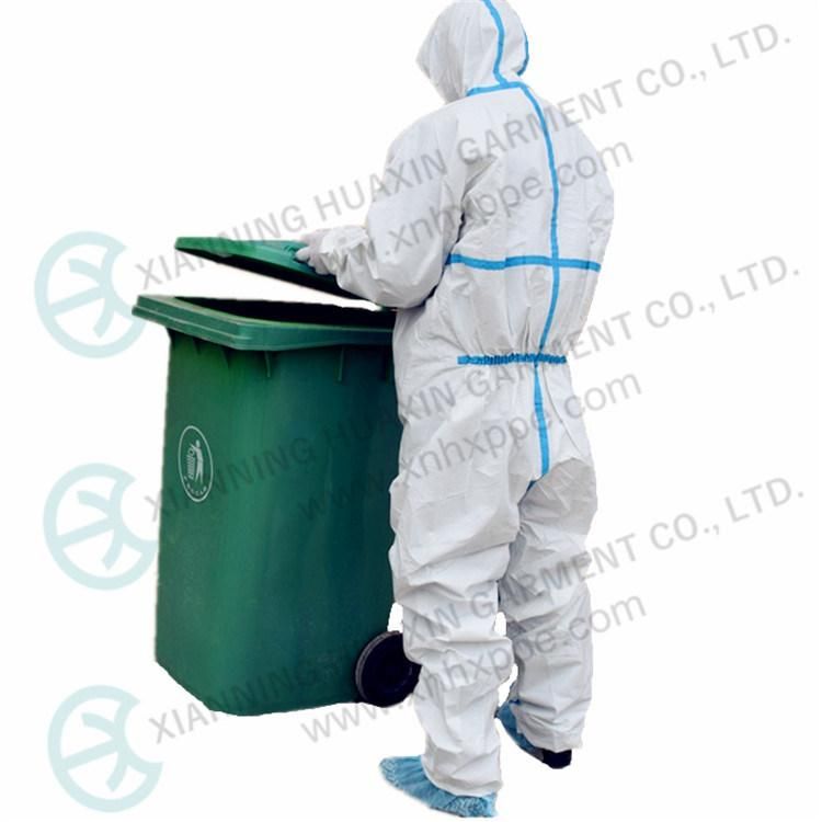 En14126 Type4b/5b/6b Taped Seam Microporous Disposable Protection Safety Wokwear Hazmat Medical Coverall