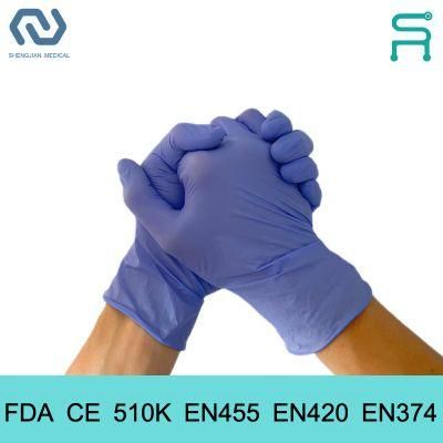 Powder Free 510K En455 Disposable Nitrile Examination Gloves