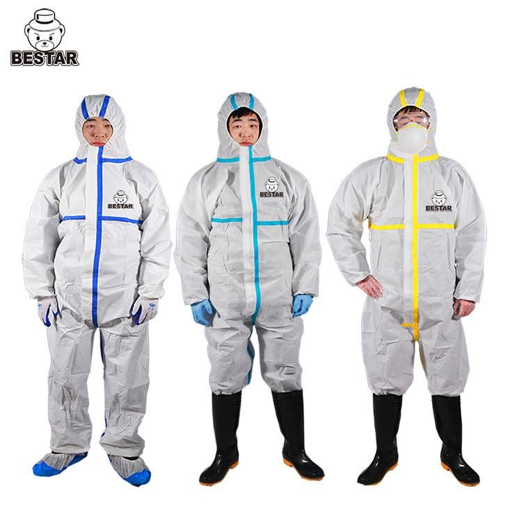 Disposable Microporous Film Type 4b/5b/6b En14126 Virus Bacteria Protection Hospital Coverall with Tape Seam