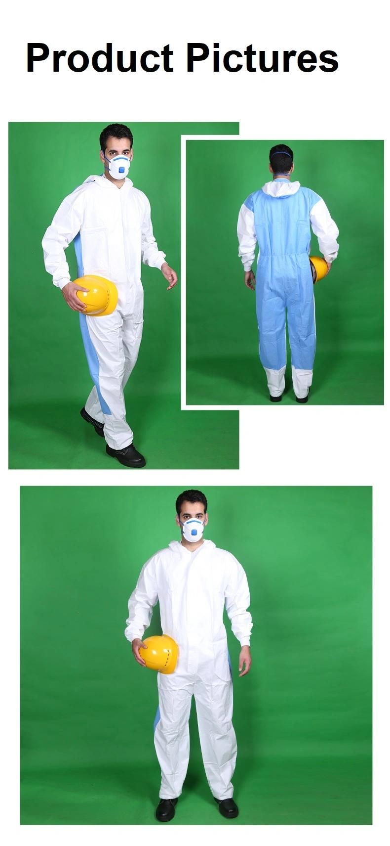 Type 5-6 White Microporous with Blue SMS Protective Clothing for Mine