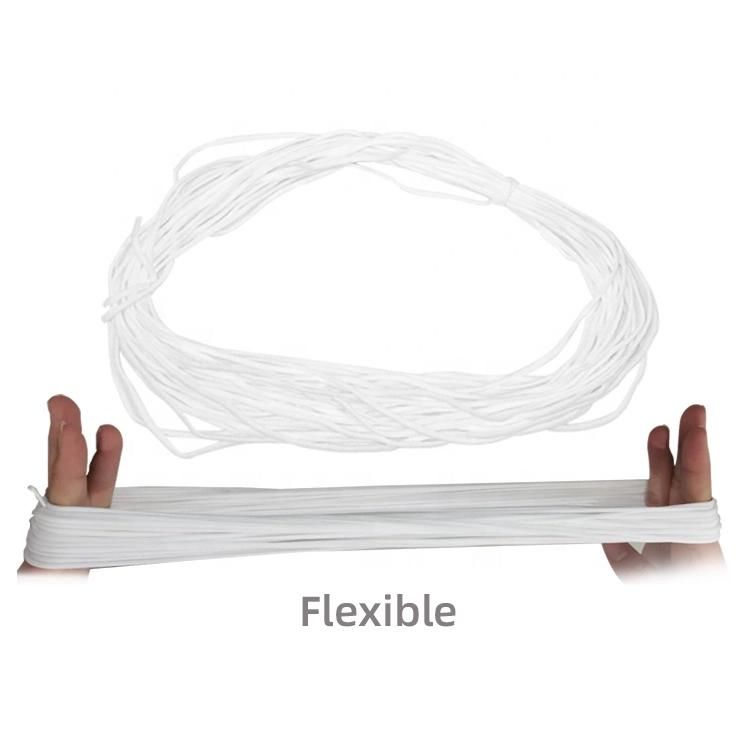 Round Flat Earloop Polyester Nylon Earloop Flat Elastic 3mm Soft White for KN95 3ply Masks