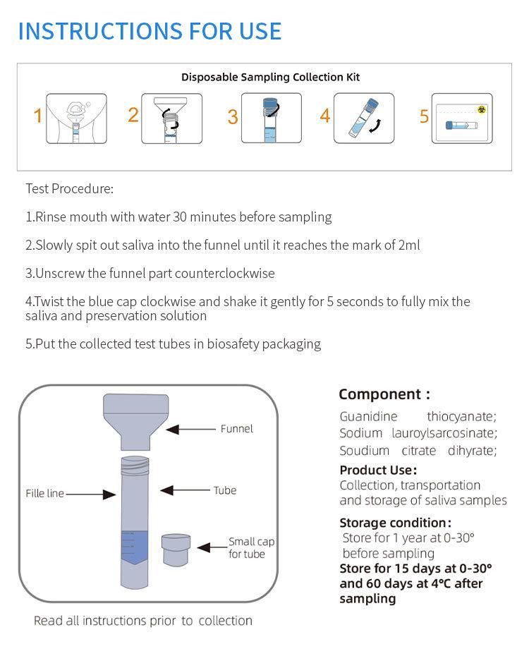 New Style Sterile Transport Saliva Testing DNA Sampling Collector