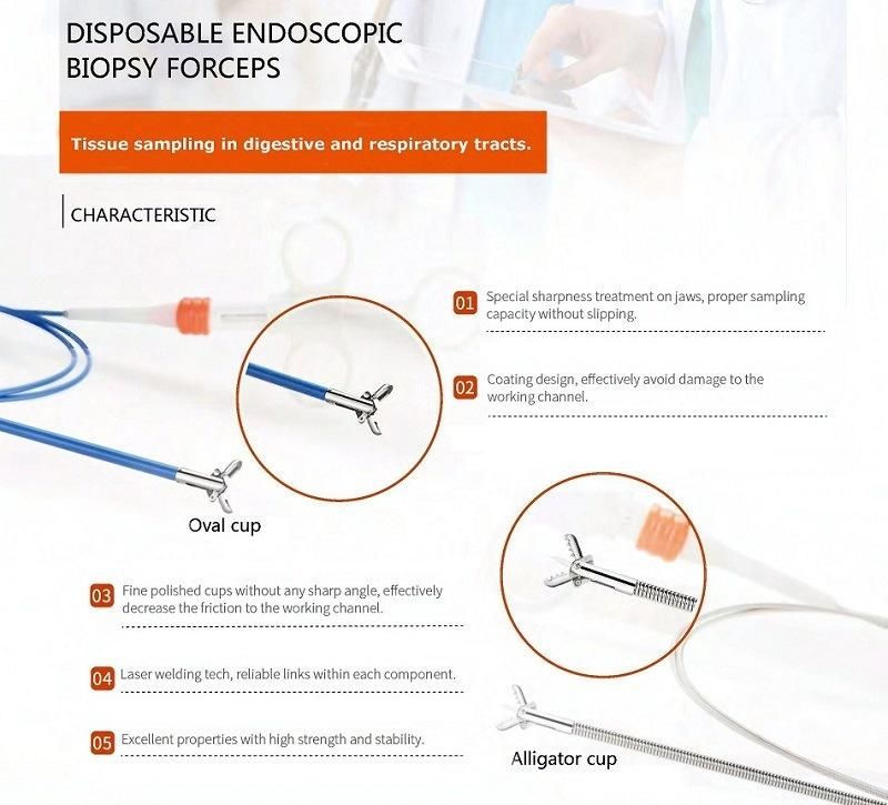 Semi-Rigid Disposable Endoscopy Biopsy Forceps for Medical Examination