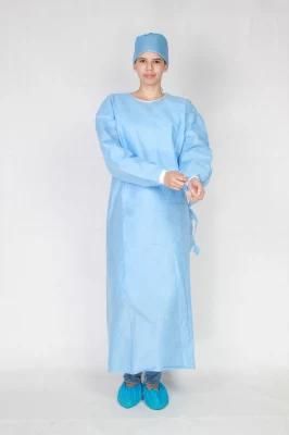 Disposable Non Woven Long Sleeve Hospital Elastic or Knitted Cuff Isolation Gown