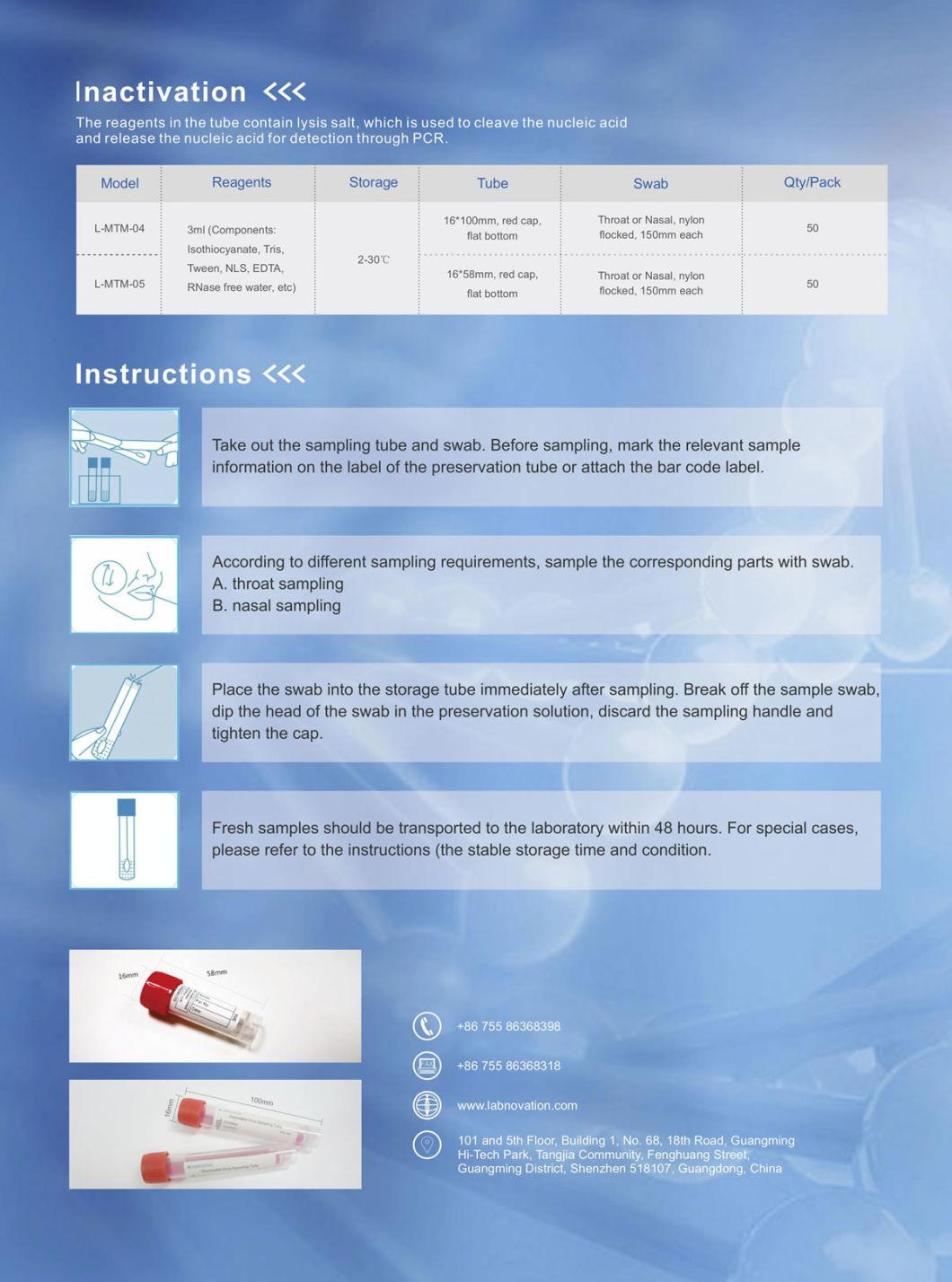 Disposable Vacuum Blood Specimen Collection Tube Virus Sampling Tube