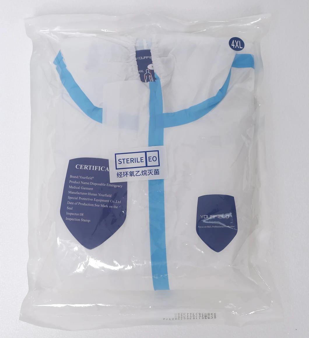 75 GSM SMS Sterile Disposable Protective Coveralls with Boot Cover