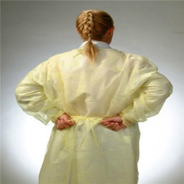 Nonwoven Disposable Tie-Back Yellow Isolation Gown for Medical Use