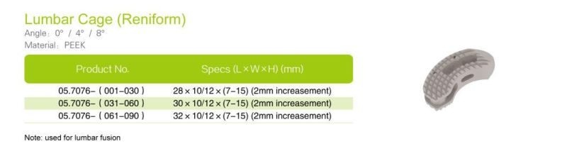 Peek Cage Lumbar Cage, Plif & Tlif Cage Factory Supply