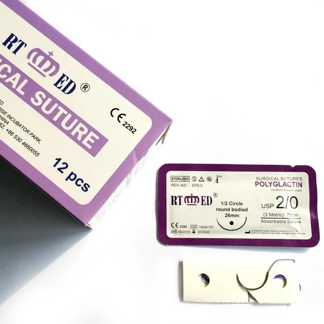 Rtmed Medical Supply Absorbable Surgical Suture Thread with Needle Pgla