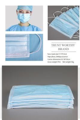 Anti Bacterial Tie on Ear Loop Biocompatible 3 Ply Surgical Mask Type Iir ASTM Level 3 Sterile