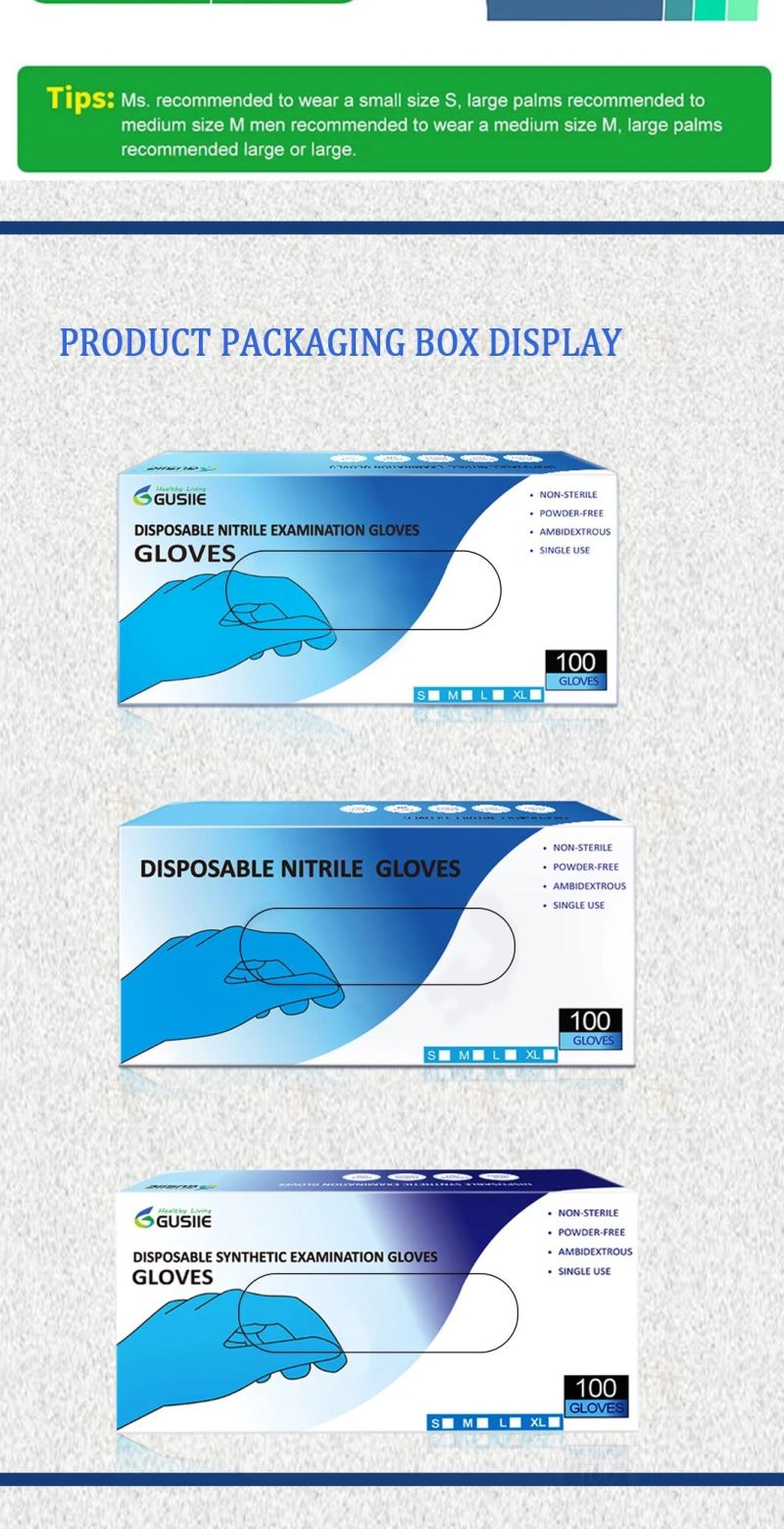 Blue/Black Cheap High Powdered Made in China Competitive Manufacturer Price Food Grade Disposable Large Nitrile Latex Medical Examination Gloves