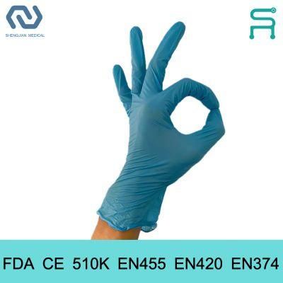 Chemical Lab Use Powder Free 510K En455 Disposable Nitrile Gloves