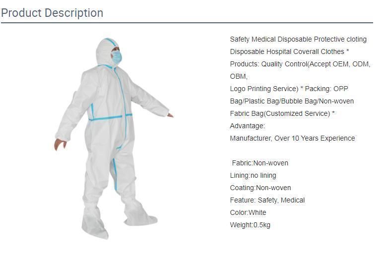 High Quality Production Factory Direct Safety PPE Protective Disposable Coverall 65GSM