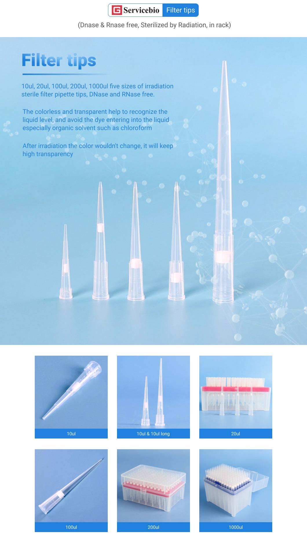 Disposable Transparant Filter Pipette Tips Sterilized 10UL/20UL/100UL/200UL/1000UL