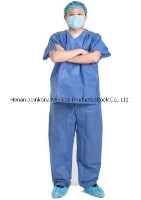 Non Woven Surgical Clothing Nurse Uniforme V Collar SMS Scrub Suit Gown