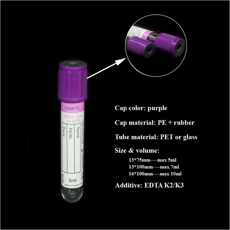 Medical Disposables Plastic Glass Purple Cap Vacuum Blood Collection Tube 5ml K2 K3 EDTA Tube