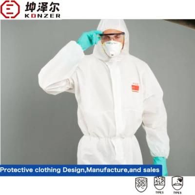 En ISO13485 Type 5/6 Disposable Suit Coverall Safety PPE Protective Non Woven Coverall Medical Waterproof Disposable Coverall with Hood